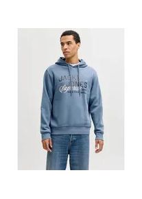 Jack & Jones Kapuzensweatshirt JACK & JONES "JJELOGO SWEAT HOOD 2 COL 25/26 NOOS", Herren, Gr. S, blau mirage, angeraute Sweatware, Obermaterial: 70% Baumwolle, 30% Polyester, bedruckt, regular fit normal, Rundhals, Rippb&uuml;ndchen, Sweatshirts, mit stylischem Print