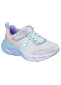 Sneaker Skechers "COSMIC GLOW LIGHTS", M&auml;dchen, Gr. 33, silberfarben, Lederimitat, Textil, Mesh, leicht gl&auml;nzend, Schuhe Sneaker, Sportschuh mit Klett, Gr&ouml;&szlig;enschablone zum Download