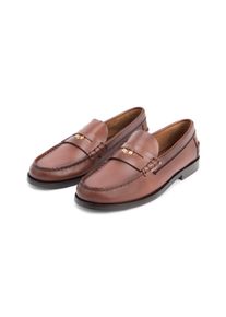 Loafer Tommy Hilfiger "HILFIGER PENNY LOAFER SMOOTH LTH", Damen, Gr. 38, chestnut, Nappaleder, unifarben, used, Schuhe Loafer, Blockabsatz, Slipper, Schlupfschuh mit Logoflag
