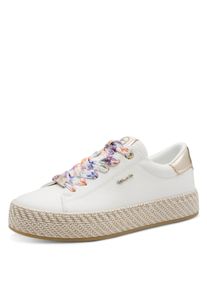 Plateausneaker Tamaris, Damen, Gr. 39, wei&szlig;, Lederimitat, gl&auml;nzend, unifarben mit Farbeinsatz, Schuhe Plateausneaker, Freizeitschuh, Halbschuh, Schn&uuml;rschuh mit Textilkordel am Plateau, Topseller