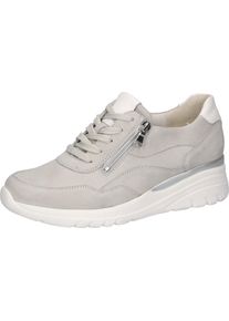 Waldl&auml;ufer Keilsneaker WALDL&Auml;UFER "H-CARLA", Damen, Gr. 4 (37), hellgrau, wei&szlig;, Nappaleder, Nubukleder, unifarben mit Farbeinsatz, Schuhe Keilsneaker, Komfortschuh, Schn&uuml;rschuh, Halbschuh mit Keilabsatz