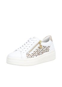 Plateausneaker Remonte, Damen, Gr. 38, wei&szlig;, goldfarben, Leder, Lederimitat, Schuhe Plateausneaker, Halbschuh, Schn&uuml;rschuh mit Perforation und seitlichem Rei&szlig;verschluss