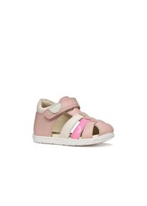 Lauflernschuh Geox "B SANDAL MACCHIA GIR", M&auml;dchen, Gr. 26, rosa, Leder, Lederimitat, kontrastfarbene Details, Schuhe Lauflernschuh, Babyschuh mit Klettverschluss, Gr&ouml;&szlig;enschablone zum Download