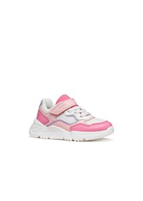Sneaker Geox "J LOFTUS GIRL", M&auml;dchen, Gr. 39, wei&szlig;, pink kombiniert, Lederimitat, Textil, Schuhe Sneaker, Klettschuh mit bunten Kontrastbes&auml;tzen, Gr&ouml;&szlig;enschablone zum Download