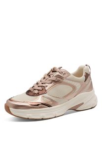Plateausneaker Tamaris, Damen, Gr. 42, rose, kombiniert, Lederimitat, Textil, gl&auml;nzend, metallic, Schuhe Plateausneaker, Freizeitschuh, Halbschuh, Schn&uuml;rschuh mit Bes&auml;tzen in Metallic-Optik