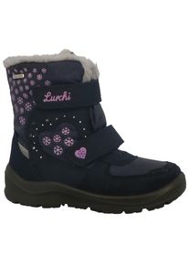 Winterboots Lurchi "Kimiko SYMPATEX", M&auml;dchen, Gr. 30, bunt (dunkelblau, lila), Lederimitat, Textil, Glitzer, Schuhe Winterboots, Boots mit Schneeflocken Print, Gr&ouml;&szlig;enschablone zum Download