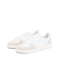 Plateausneaker Tommy Jeans "THE GREENWICH EDGE LEATHER", Damen, Gr. 38, wei&szlig;, beige, Leder, unifarben mit Farbeinsatz, Schuhe Plateausneaker, Freizeitschuh, Halbschuh, Schn&uuml;rschuh mit goldfarbenem Logoschriftzug