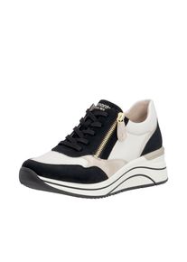 Keilsneaker Remonte, Damen, Gr. 44, muschel, schwarz, Lederimitat, kontrastfarbene Details, Schuhe Keilsneaker, Freizeitschuh, Halbschuh, Schn&uuml;rschuh, vegane Verarbeitung