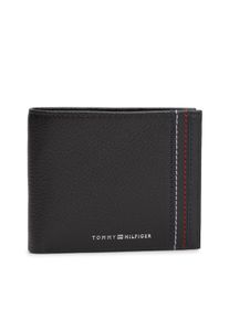 Geldb&ouml;rse Tommy Hilfiger "TH CENTRAL CC & COIN", Damen, schwarz, Leder, Strukturmuster, unifarben, Kleinlederwaren Geldb&ouml;rse, Herren Geldbeutel, Portemonnaie mit Logoschriftzug und Kontrastnaht
