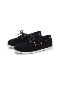 Bootsschuh Tommy Hilfiger "HILFIGER SUEDE BOAT SHOE", Damen, Gr. 41, dunkelblau, Veloursleder, Schuhe Bootsschuh, Freizeitschuh, Halbschuh, Schn&uuml;rer mit modischen Durchz&uuml;gen