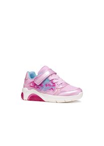 Sneaker Geox "J FADINLIGHT GIRL", M&auml;dchen, Gr. 27, rosa, hellblau, Lederimitat, Synthetik, Textil, Schuhe Sneaker, Klettschuh mit toller Blinkfunktion, Gr&ouml;&szlig;enschablone zum Download