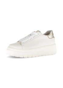 Plateausneaker Gabor, Damen, Gr. 38, wei&szlig;, silberfarben, Glattleder, Schuhe Plateausneaker, Freizeitschuh, Halbschuh, Schn&uuml;rer mit Kontrastbesatz an der Ferse