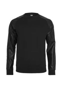 Sweatshirt Urban Classics "Urban Classics Herren Raglan Leather Imitation Crew", Herren, Gr. S, schwarz, schwarz, 65% Baumwolle, 35% Polyester, unifarben, Rundhals, Sweatshirts Sweatshirt