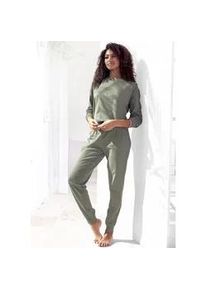 Pyjama Kangaroos, Damen, Gr. 36/38, gr&uuml;n (khaki), Single Jersey, Obermaterial: 100% Baumwolle, bedruckt, Basic, bequem lang, Rundhals, Rippb&uuml;ndchen, Homewear-Sets Pyjama, mit Slogan-Frontdruck