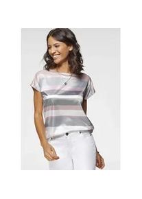 Shirtbluse Laura Scott, Damen, Gr. 46, rose, anthrazit, gestreift, Satin, Obermaterial: 100% Polyester. R&uuml;ckenteil: 95% Viskose, 5% Elasthan, gestreift, gl&auml;nzend, mehrfarbig, figurumspielend h&uuml;ftbedeckend, Rundhals, angeschnitten, Blusen, in modischem Streifen-Design