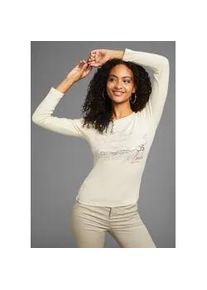 Langarmshirt Kangaroos, Damen, Gr. 52/54, pink (beige, pink), Rippware, Obermaterial: 100% Baumwolle, bedruckt, sehr figurbetont h&uuml;ftbedeckend, Rundhals, Shirts Langarmshirt, sehr figurbetonte Passform, aus dehnbarer Rippware