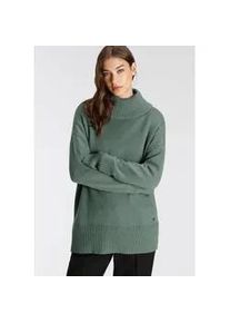 Rollkragenpullover Tamaris, Damen, Gr. 44/46, gr&uuml;n (salbei melange), Strick, Obermaterial: 50% Viskose, 28% Polyester, 22% Polyamid, l&auml;ssig geschnitten h&uuml;ftbedeckend, Strickb&uuml;ndchen, Pullover Rollkragenpullover, in l&auml;ssiger Form mit seitlichen Schlitzen