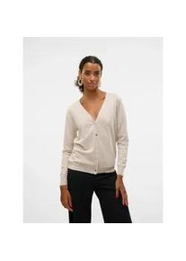 V&eacute;ro Moda Strickjacke VERO MODA "VMSILJE LS V-NECK CARDIGAN GA NOOS", Damen, Gr. L, moonbeam, Feinstrick, Obermaterial: 77% Viskose, 23% Polyester, unifarben, Basic, loose fit h&uuml;ftbedeckend, V-Ausschnitt, Strickb&uuml;ndchen, Strickjacken Strickjacke