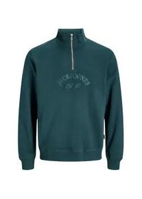 Jack & Jones Sweater JACK & JONES "JORBLEECKER BRANDING SWEAT HIGH NECK BF", Herren, Gr. L, forest river detail:jj, angeraute Sweatware, Obermaterial: 70% Baumwolle, 30% Polyester, unifarben, relaxed fit, Rippb&uuml;ndchen, Sweatshirts Sweater