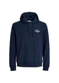 Jack & Jones Kapuzensweatshirt JACK & JONES "JJBRANDON SWEAT HOOD", Herren, Gr. S, navy blazer, angeraute Sweatware, Obermaterial: 65% Polyester, 35% Baumwolle, unifarben, regular fit, Rippb&uuml;ndchen, Sweatshirts