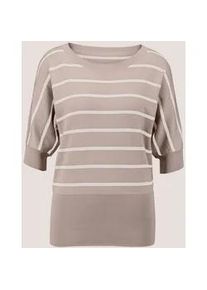 Madeleine Mode Longpullover MADELEINE "Strickpullover Ringelpullover im maritimen Look", Damen, Gr. 36/38, wei&szlig; (perlwei&szlig;, cappuccino), Obermaterial: 100% Baumwolle CO., Modern, Pullover Longpullover, hoher Saumbund