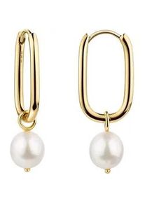 Paar Creolen Firetti "Schmuck Geschenk Silber 925 Ohrschmuck Ohrringe", gelbgoldfarben, wei&szlig;, Ohrringe, Damen, Perlen Silber 925 (Sterlingsilber), Perlen, Silber 925 (Sterlingsilber), mit S&uuml;&szlig;wasserzuchtperle - Einh&auml;nger abnehmbar