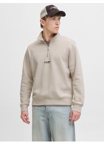 Jack & Jones Sweatshirt JACK & JONES "JJESOHO SWEAT QUARTER ZIP HN NOOS", Herren, Gr. M, moonbeam, angeraute Sweatware, Obermaterial: 80% Baumwolle, 20% Polyester, bedruckt, relaxed fit normal, hoch geschlossener Ausschnitt, Rippb&uuml;ndchen, Sweatshirts Sweatshirt, Baumwollmischung, relaxed fit