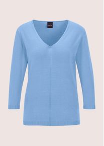 Madeleine Mode Longpullover MADELEINE "Strickpullover Schlichter Baumwollpullover mit V-Ausschnitt", Damen, Gr. 36/38, blau (gletscherblau), Obermaterial: 100% Baumwolle CO., Modern, normal, Pullover Longpullover