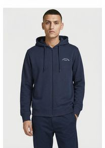 Jack & Jones Kapuzensweatjacke JACK & JONES "JJCOLLEGE LOGO SWEAT ZIP HOOD", Herren, Gr. XS, navy blazer, Sweatware, Obermaterial: 80% Baumwolle, 20% Polyester, unifarben, relaxed fit normal, Rundhals, Rippb&uuml;ndchen, Sweatjacken Kapuzensweatjacke