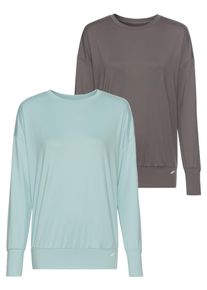 Yogashirt FAYN SPORTS, Damen, Gr. 40/42, grau (mint, schwarzgrau), Single Jersey, Obermaterial: 92% Polyester, 8% Elasthan, unifarben, l&auml;ssig geschnitten, Rundhals, angesetztes B&uuml;ndchen, Shirts Yogashirt, Atmungsaktiv & schnelltrocknend im praktischen 2er-Pack, Topseller