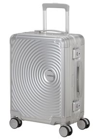 Hartschalen-Trolley American Tourister "SOUNDBOX ALU, verschiedene Gr&ouml;&szlig;en und Farben", Damen, Gr. B/H/T: 40cm x 55cm x 23cm 39 l, silber, Aluminium, Koffer Hartschalen-Trolley, Hartschalen-Koffer zwei TSA-Schl&ouml;sser Aluminium-Koffer