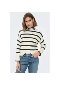Stehkragenpullover Only "ONLIBI L/S HIGNECK PULLOVER", Damen, Gr. M, grau (wei&szlig;cap gray stripes), Rippstrick, Obermaterial: 50% Viskose, 27% Nylon, 23% Polyester, gestreift, bequem h&uuml;ftlang, hoch geschlossener Ausschnitt, Pullover Stehkragenpullover