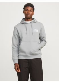 Jack & Jones Kapuzensweatshirt JACK & JONES "JJECORP LOGO SWEAT HOOD NOOS", Herren, Gr. XS, grau (ultimate grau detail:small print), angeraute Sweatware, Obermaterial: 70% Baumwolle, 30% Polyester, bedruckt, regular fit normal, Rundhals, Rippb&uuml;ndchen, Sweatshirts Kapuzensweatshirt, Baumwollmischung, regular fit