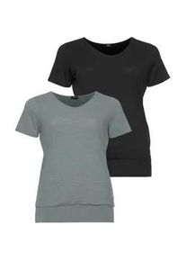 H.I.S. T-Shirt H.I.S, Damen, Gr. 48/50, gr&uuml;n (schwarz, petrol, geringelt), Single Jersey, Obermaterial: 87% Polyester, 13% Elasthan, figurumspielend h&uuml;ftbedeckend, Shirts T-Shirt, Kurzarm, figurumspielende Passform, aus elastischem Single-Jersey