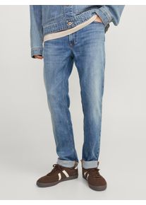 Jack & Jones Regular-fit-Jeans JACK & JONES "JJICLARK im Used-Look, Stretchkomfort und niedrige Leibh&ouml;he", Herren, Gr. 30, L&auml;nge 32, blau (blau denim), Denim/Jeans, Obermaterial: 98% Baumwolle, 2% Elasthan, Abriebeffekte, regular fit lang, Jeans Regular-fit-Jeans, Baumwollmischung, regular fit