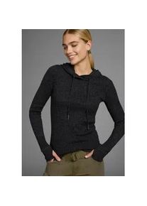 Kapuzenpullover Kangaroos, Damen, Gr. 48/50, grau (schwarz, anthrazit, meliert), Rippstrick, Obermaterial: 50% Baumwolle, 50% Polyacryl, kontrastfarbene Details, meliert, figurbetont h&uuml;ftbedeckend, Rippb&uuml;ndchen mit Daumenl&ouml;chern, Pullover Kapuzenpullover, im feinen Zopf-Strick-Design