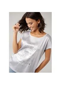 Shirtbluse Laura Scott, Damen, Gr. 44, grau (grau, silberfarben), Web, Obermaterial: 100% Polyester. R&uuml;ckenteil: 95% Viskose, 5% Elasthan, bedruckt, metallic, unifarben, figurumspielend h&uuml;ftlang, Rundhals, Blusen, aus Satin mit dezentem Aufdruck