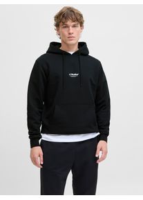 Jack & Jones Kapuzensweatshirt JACK & JONES "JJESOHO SWEAT HOOD NOOS", Herren, Gr. XS, schwarz, angeraute Sweatware, Obermaterial: 80% Baumwolle, 20% Polyester, bedruckt, relaxed fit normal, Rundhals, Rippb&uuml;ndchen, Sweatshirts Kapuzensweatshirt, Baumwollmischung, relaxed fit