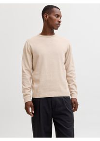 Jack & Jones Rundhalspullover JACK & JONES "JJEBASIC KNIT CREW NECK NOOS", Herren, Gr. S, moonbeam detail:twisted, Strick, Obermaterial: 100% Baumwolle, unifarben, regular fit normal, Rundhals, Rippb&uuml;ndchen, Pullover Rundhalspullover, Baumwolle, regular fit