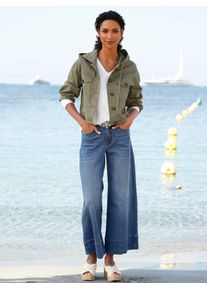 Jeansblazer Heine "Jeans-Jacke", Damen, Gr. 46, khaki, 63% Baumwolle, 35% Lyocell, 2% Elasthan, Blazer Jeansblazer