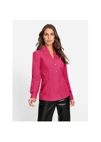 Langarmbluse Heine, Damen, Gr. 42, pink, 97% Baumwolle, 3% Elasthan, unifarben, V-Ausschnitt, Blusen