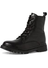 Schn&uuml;rboots Tamaris, Damen, Gr. 36, schwarz, Leder, Lederimitat, unifarben, Schuhe Schn&uuml;rboots, Schn&uuml;rstiefelette, Chunky Boots mit logobedruckter Anziehlasche, Topseller