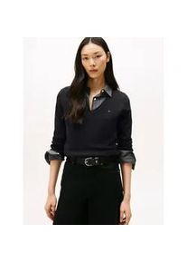 Strickpullover Tommy Hilfiger "SOFT WOOL V-NK SWEATER", Damen, Gr. XXL (44), schwarz, Strick, Obermaterial: 100% Wolle, unifarben, normal, V-Ausschnitt, B&uuml;ndchen, Pullover Strickpullover, aus reiner Wolle