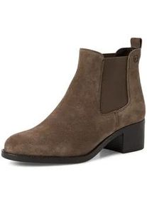 Chelseaboots Tamaris, Damen, Gr. 36, taupe, Elastischer Einsatz, Veloursleder, unifarben, used, Schuhe Chelseaboots, Blockabsatz, Stiefelette, Businessschuh in schmaler Form