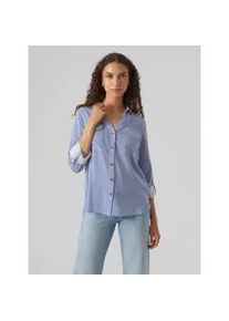 V&eacute;ro Moda Hemdbluse VERO MODA "VMBUMPY L/S SHIRT NEW WVN GA NOOS", Damen, Gr. XL, blau (beaucoup blau stripes:snow wei&szlig;), Web, Obermaterial: 100% Viskose, gestreift, regular fit Po-bedeckend, V-Ausschnitt, mit Riegel Manschette, Blusen Hemdbluse, Viskose, regular fit