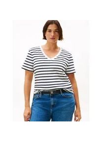 V-Shirt Tommy Hilfiger Curve "CRV SLIM CODY V-NK SS", Damen, Gr. 52, blau (breton, ecu, schwarz night navy), Single Jersey, Obermaterial: 100% Baumwolle, gestreift, slim fit normal, V-Ausschnitt, abgerundeter Saum, Shirts, in gro&szlig;en Gr&ouml;&szlig;en