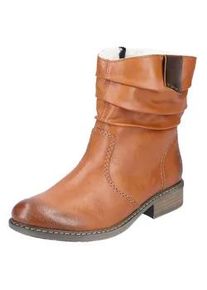 Winterboots Rieker, Damen, Gr. 41 (7/7,5), braun (cognac), Lederimitat, used, Schuhe Winterboots, Winterstiefelette, Blockabsatz, Warmfutter, geraffter slouchy Schaft, Topseller