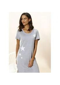 Nachthemd Vivance DREAMS, Damen, Gr. 32/34, N-Gr, wei&szlig; (hellgrau, wei&szlig;), Single Jersey, Obermaterial: 90% Baumwolle, 10% Polyester, gemustert, kurz, Rundhals, eingesetzt, Kleider Nachthemd, mit s&uuml;&szlig;em Sterne-Druck