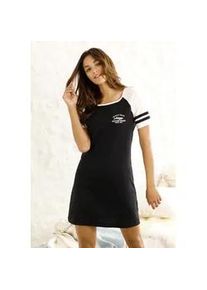 Nachthemd Arizona, Damen, Gr. 32/34, N-Gr, schwarz-wei&szlig; (schwarz, ecru), Single Jersey, Obermaterial: 100% Baumwolle, bedruckt, Basic, figurumspielend kurz, Rundhals, Raglan&auml;rmel abgesteppte Kante kontrastfarben, Kleider Nachthemd, mit Raglan&auml;rmeln in Kontrastfarbe