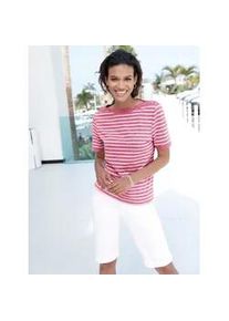 Kurzarmshirt Casual Looks "Shirt", Damen, Gr. 42, rosa (ros&eacute;, wei&szlig;), 50% Baumwolle, 50% Polyester, gemustert, gestreift, U-Boot-Ausschnitt, Shirts